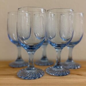 Vintage Libbey Misty Blue Wine Glasses Duz Crystal Sapphire Mid-Century Set of 5